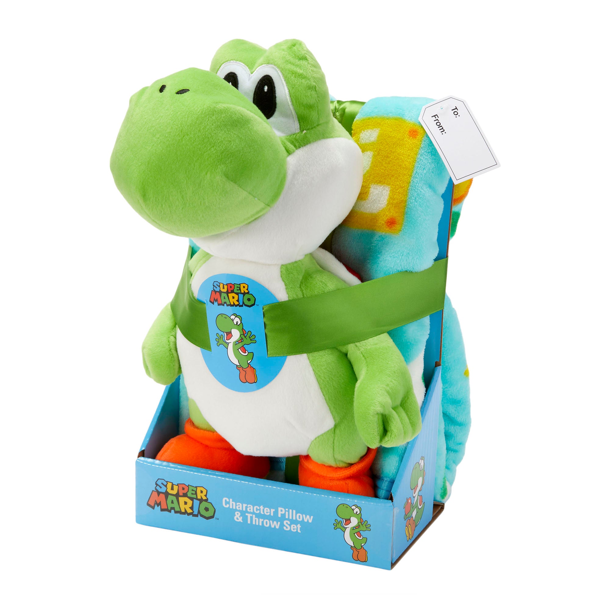 Super Mario Kids Yoshi Hugger Pillow and Fleece Throw Gift Set， 2-Piece， Teal