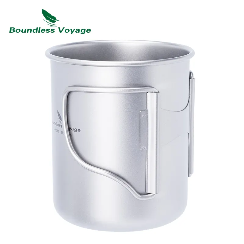 Boundless Voyage 450ml Titanium Cup with Filter Folding Handles Outdoor Camping Ti Tea Coffee Mug 15.2 fl oz Lightweight