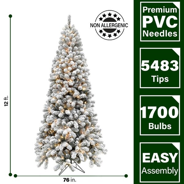 Fraser Hill Farm 12Ft. Flocked Alaskan Pine Christmas Tree with Smart String Lighting