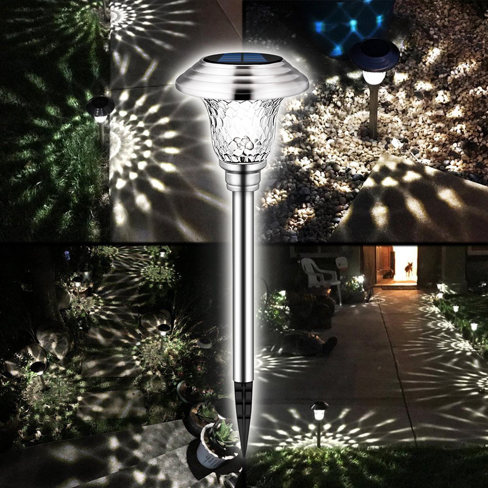 4 Pack Solar Pathway Lights Outdoor Solar Lights Decor for Garden Yard Waterproof Glass Stainless Steel Auto-on/off Solar Landscape Lights for Lawn Patio Pathway Driveway