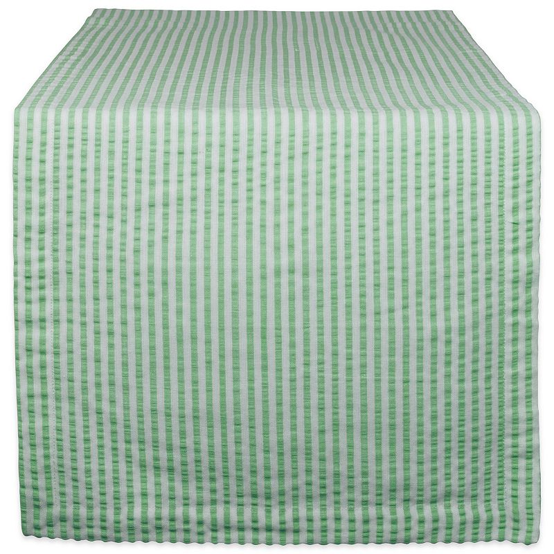 108 Green and White Seersucker Striped Rectangular Table Runner