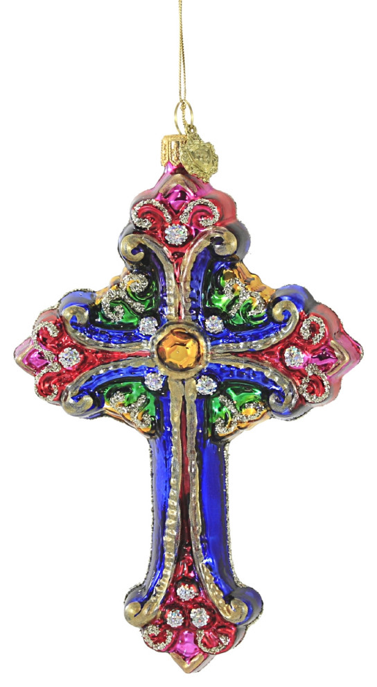 Huras Colorful Blessings Glass Ornament Relgious Cross K726   Christmas Ornaments   by Story Book Kids Inc  Houzz