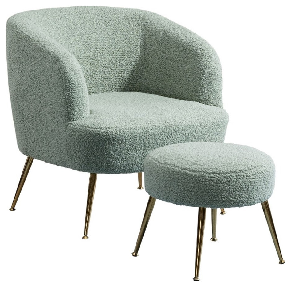 28.75  x27 x27Wide Modern Wool Accent Armchair With Ottoman  ampGold Leg Light Gray   Midcentury   Armchairs And Accent Chairs   by Homesquare  Houzz