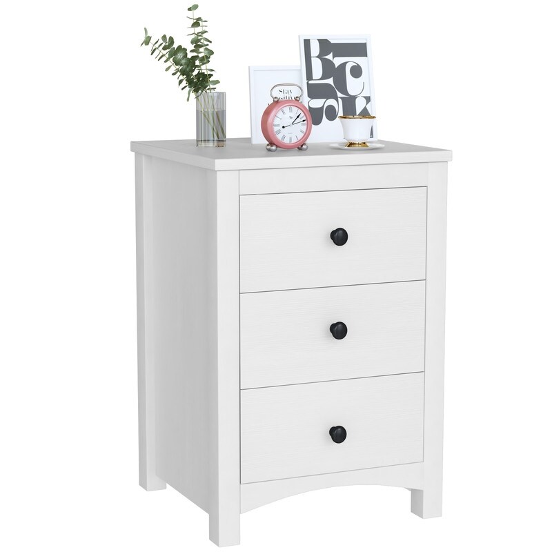 Modern Nightstand with Three Storage Drawers  Wood End Table  Small Sofa Side Table  Bedside Table for Bedroom  Living Room