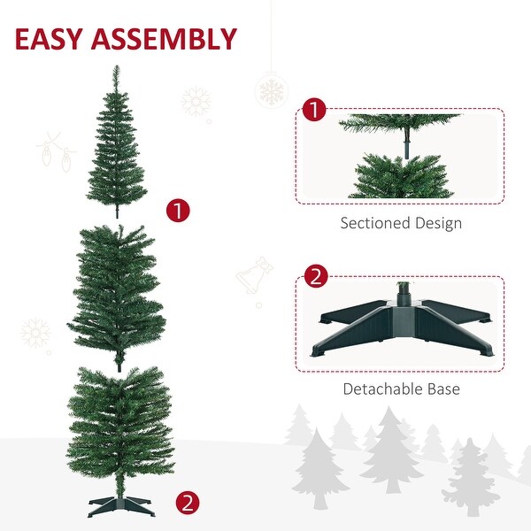 HOMCOM 7' Hinged Noble Fir Unlit Slim Christmas Tree with Stand