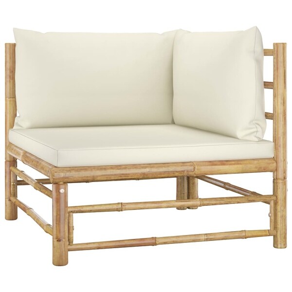 vidaXL 3 Piece Patio Lounge Set with Cream White Cushions Bamboo