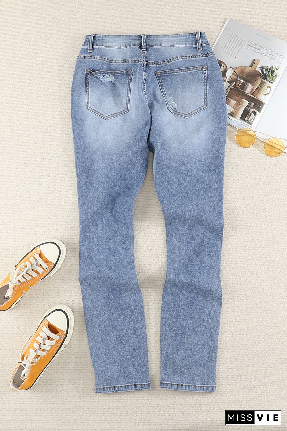 Sky Blue High Waist Distressed Skinny Jeans