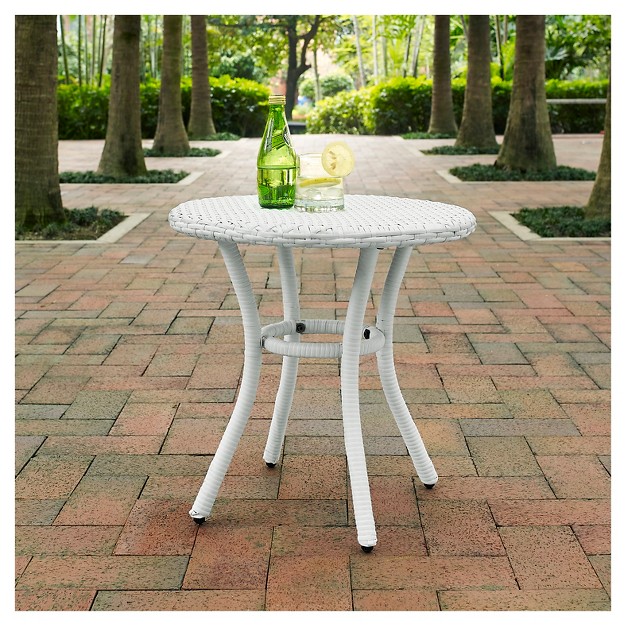 Crosley Palm Harbor Outdoor Wicker Round Side Table In White