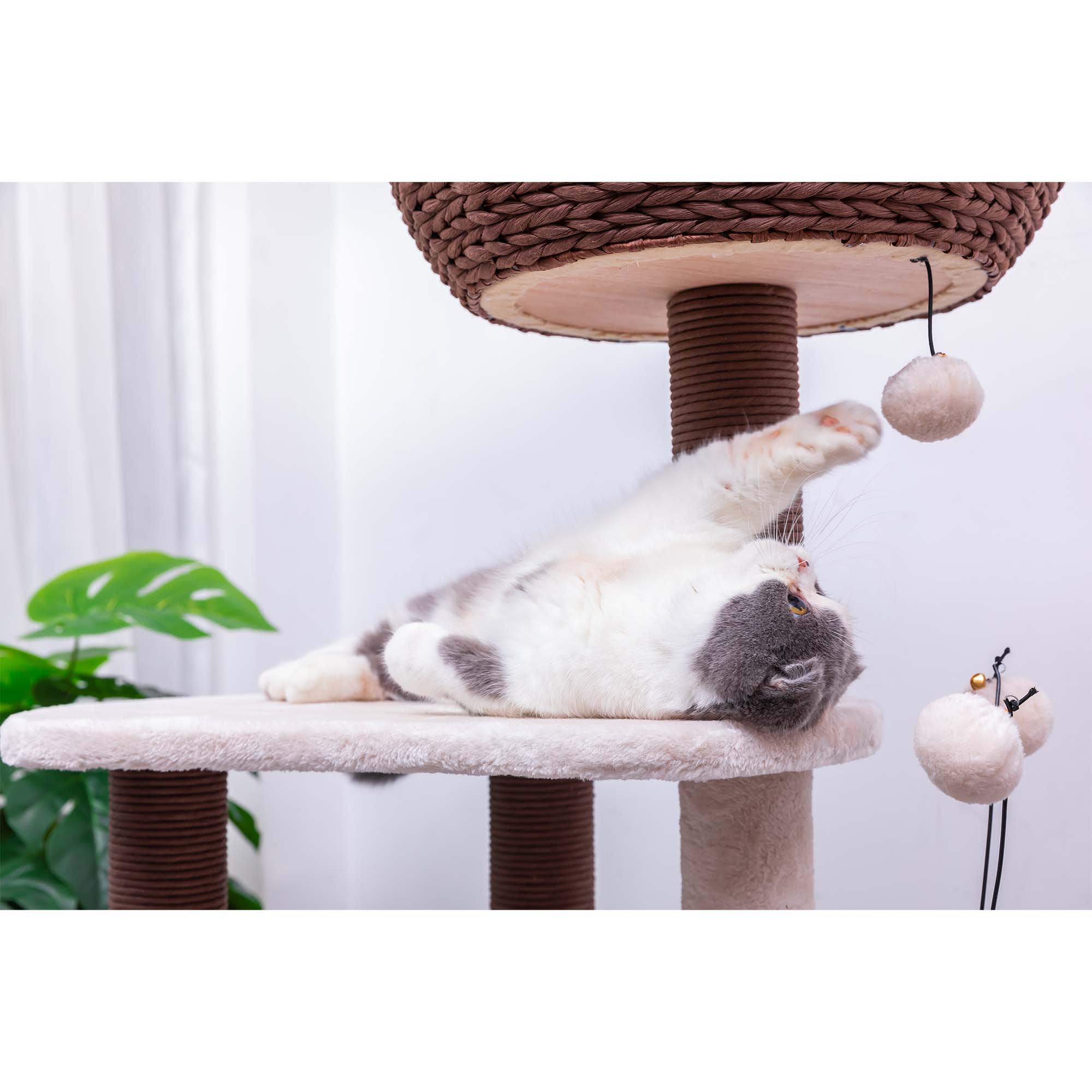 PetPals Group Quartz Handwoven Eco-Friendly Cat Tree with Paper Rope Scratching Posts， 36