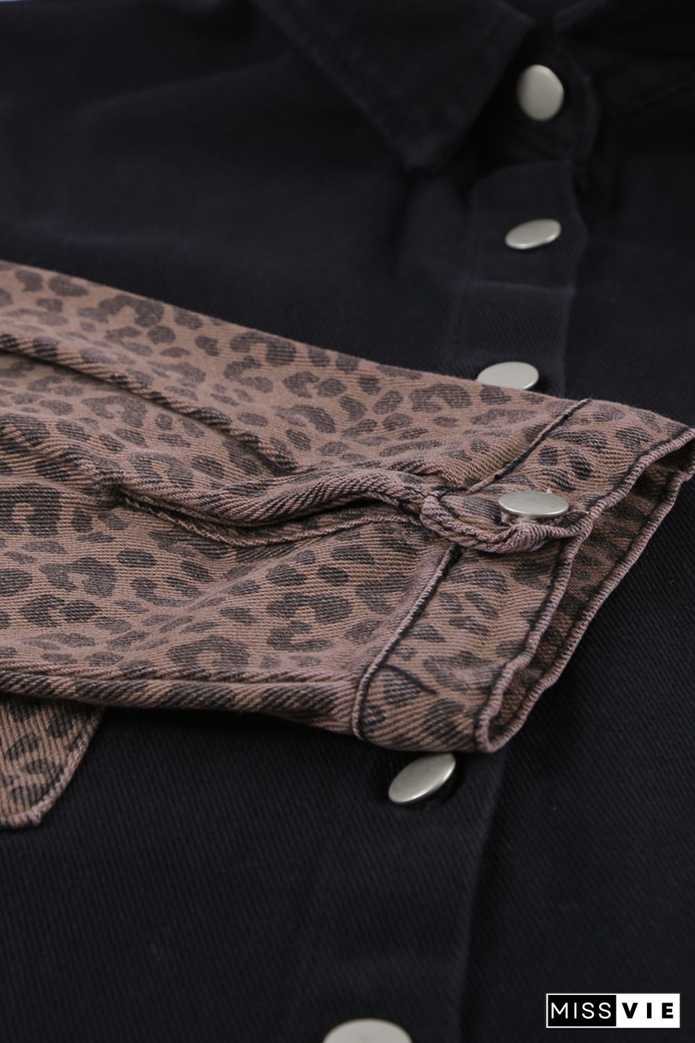 Black Contrast Leopard Denim Jacket