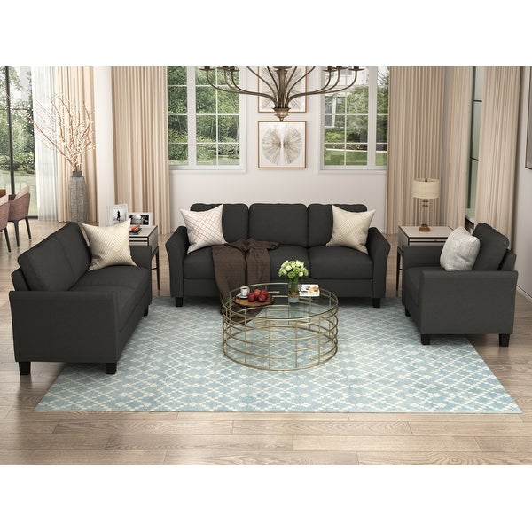 3 Pieces Sofa Set Classic Design Solid Wood Frame Sofa Living Room Set with 1 Loveseat， 1 Sofa and 1 Armchair