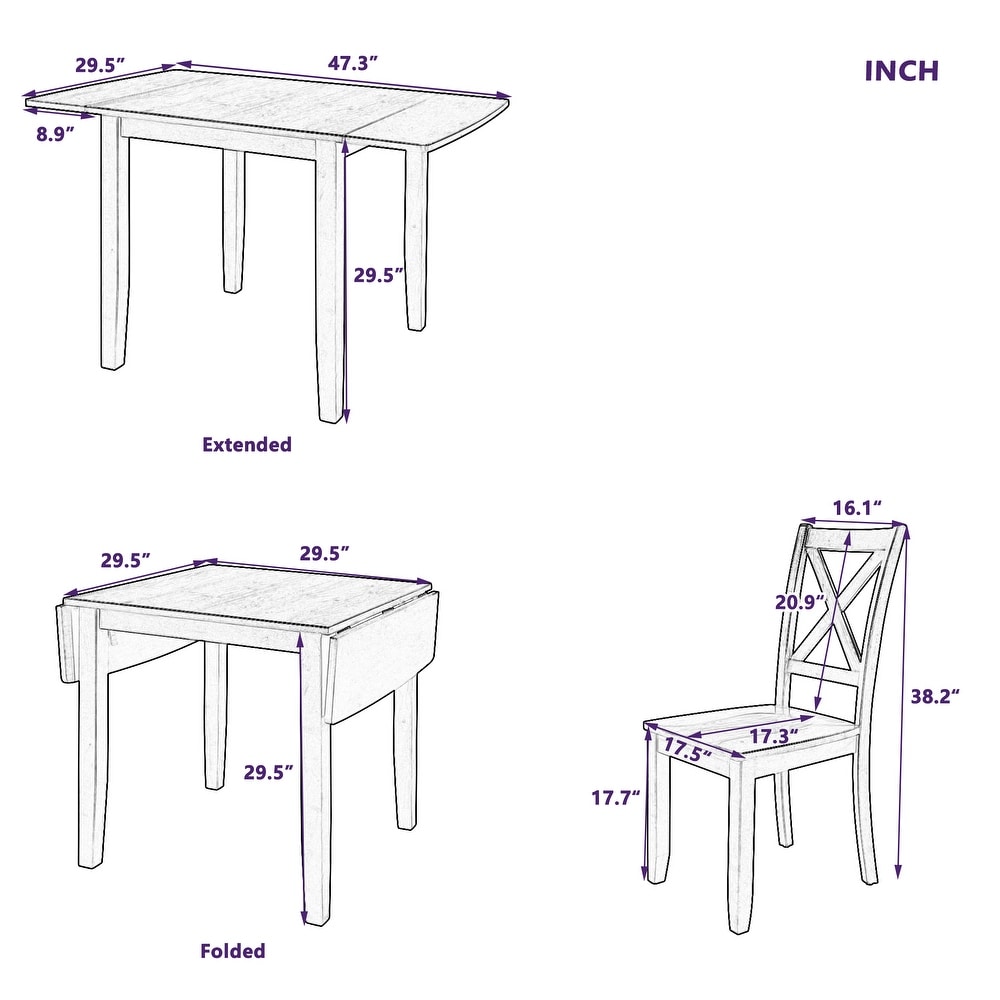 Living Room 3 Piece Drop Leaf Breakfast Nook Dining Table Sets  Brown