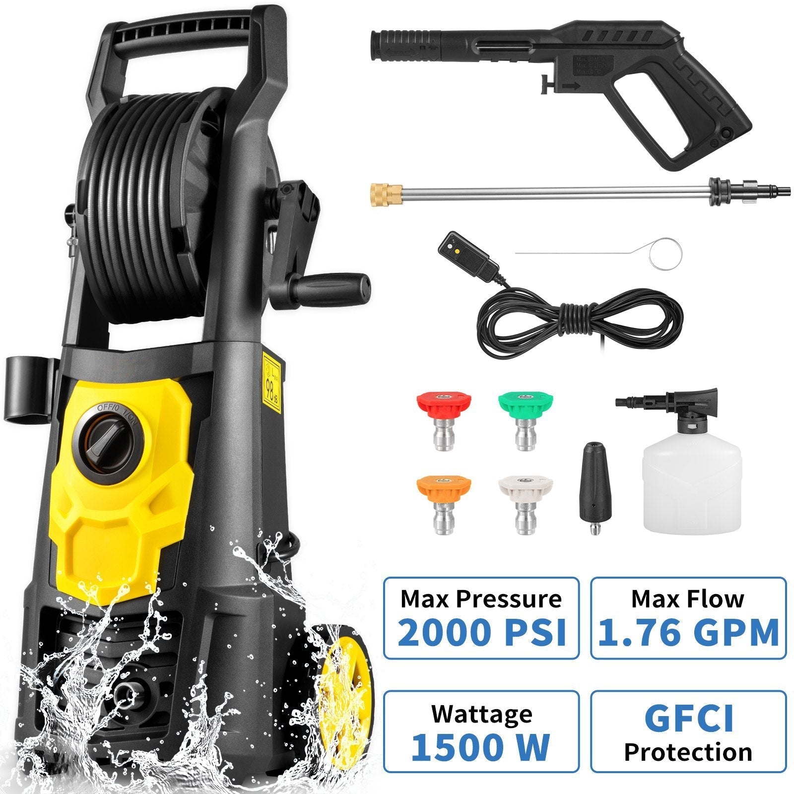 Advanced Powerful 2000PSI Electric Pressure Washer With 5 Nozzles