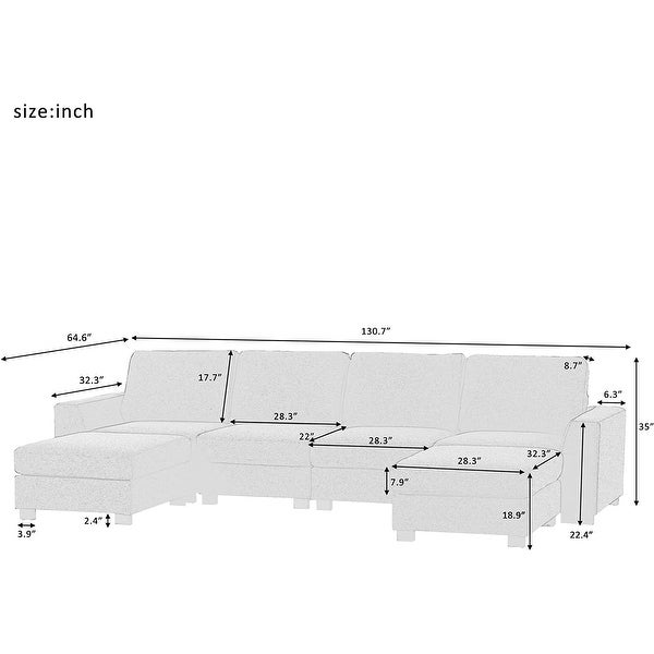 3 Pcs U Shaped Sectional Sofa， 130.7