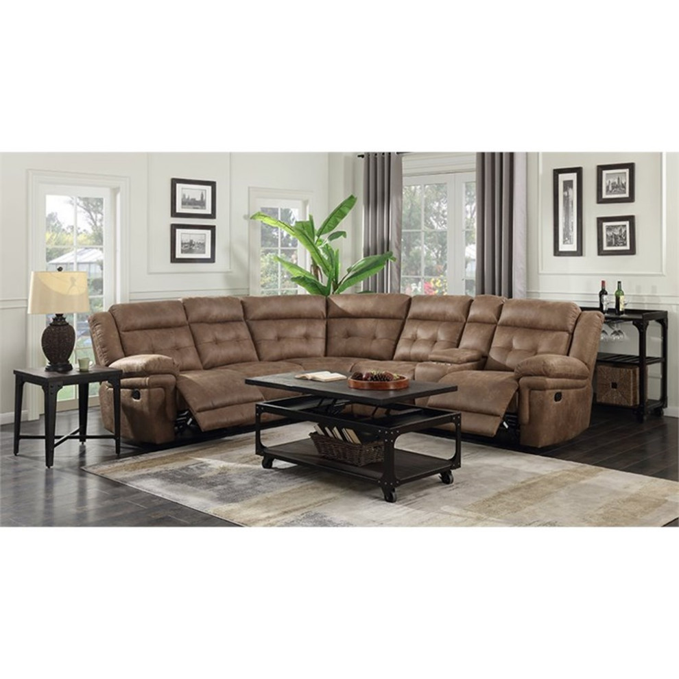 Steve Silver Transitional 3 Piece Microfiber Reclining Sectional in Chocolate   Transitional   Sectional Sofas   by Homesquare  Houzz