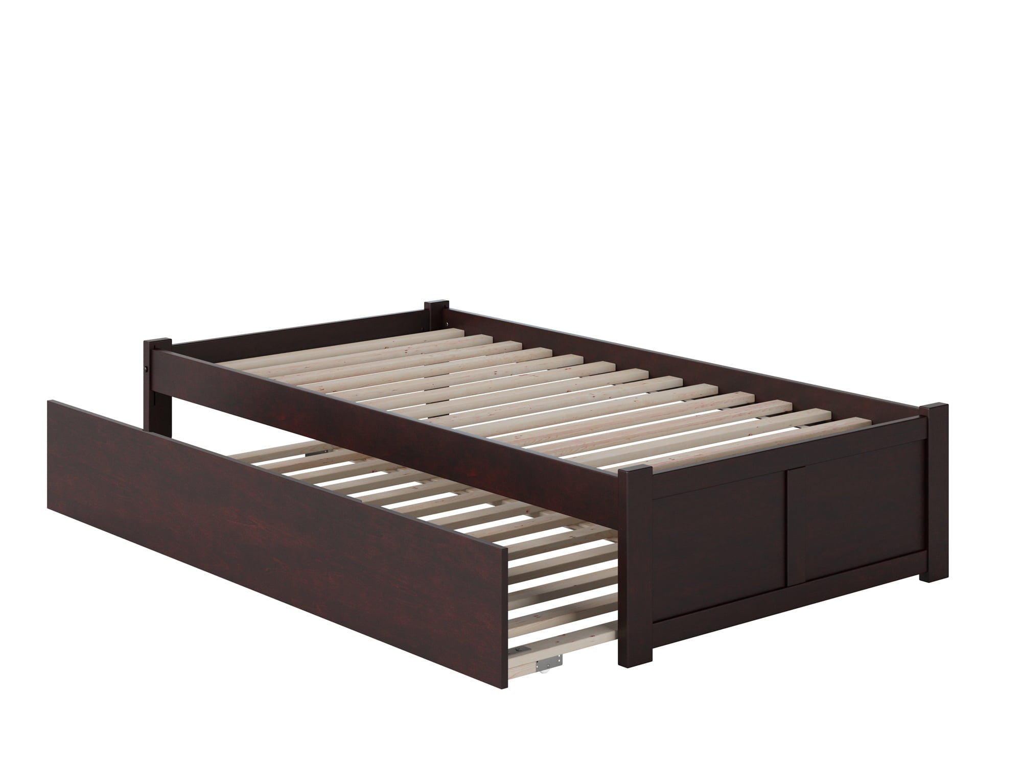 Concord Twin Platform Bed with Flat Panel Foot Board and Twin Size Urban Trundle Bed in Espresso