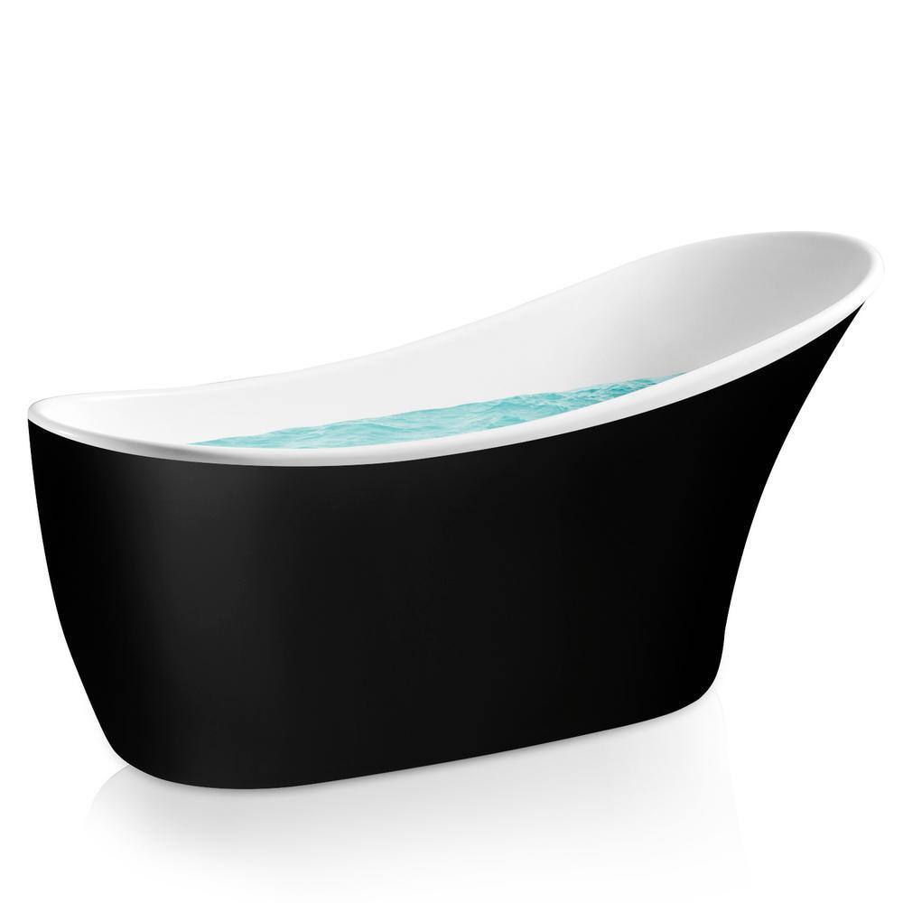 AKDY 59 in. Acrylic Single Slipper Flatbottom Non-Whirlpool Bathtub in Glossy Black BT0126