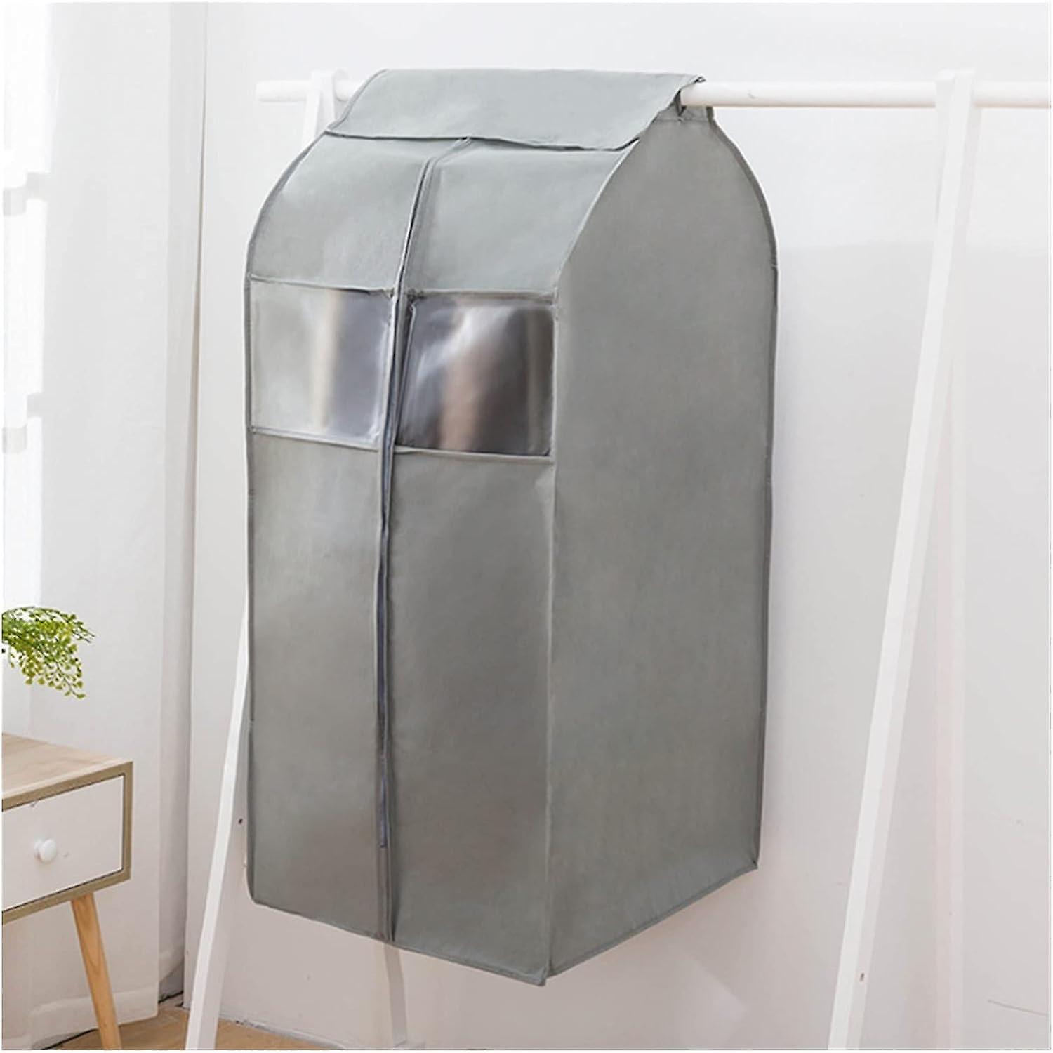 Clothes Covers Non woven Clothes Dust Cover Wardrobe Hanging Dress Clothing Dust Cover Dress Suit Coat Storage Bag Case Organizer (color : Light Grey，