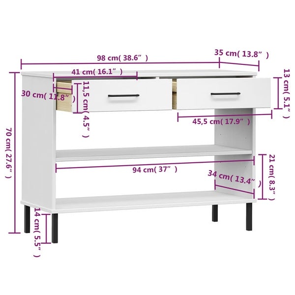 vidaXL Solid Wood Pine Console Cabinet with Metal Legs OSLO Table Multi Colors - 38.6