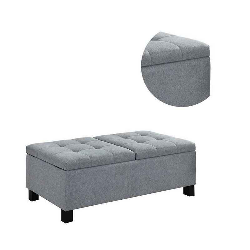 Wooden Ottoman with Hidden Storage Compartment， Gray and Black