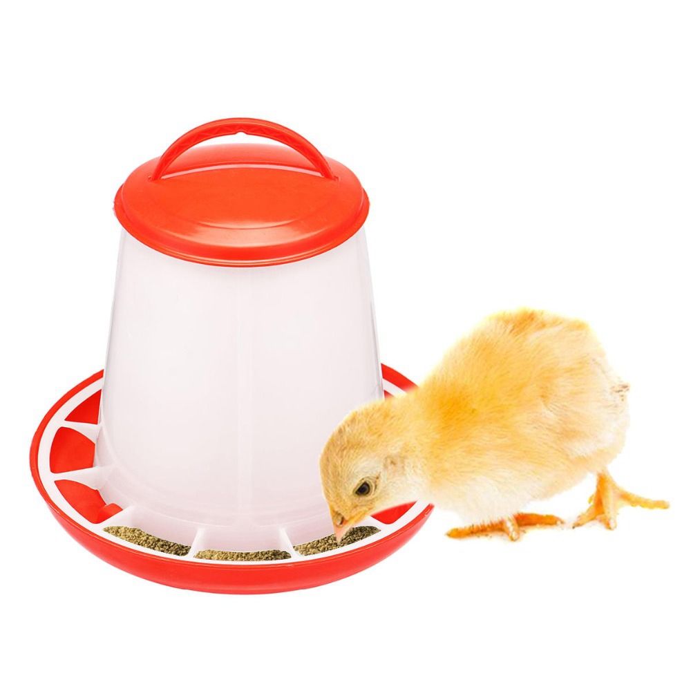 1.5Kg Plastic Chicken Poultry Handle Quail Farm Supplies Feeders Poultry Tool Feed Bucket RED