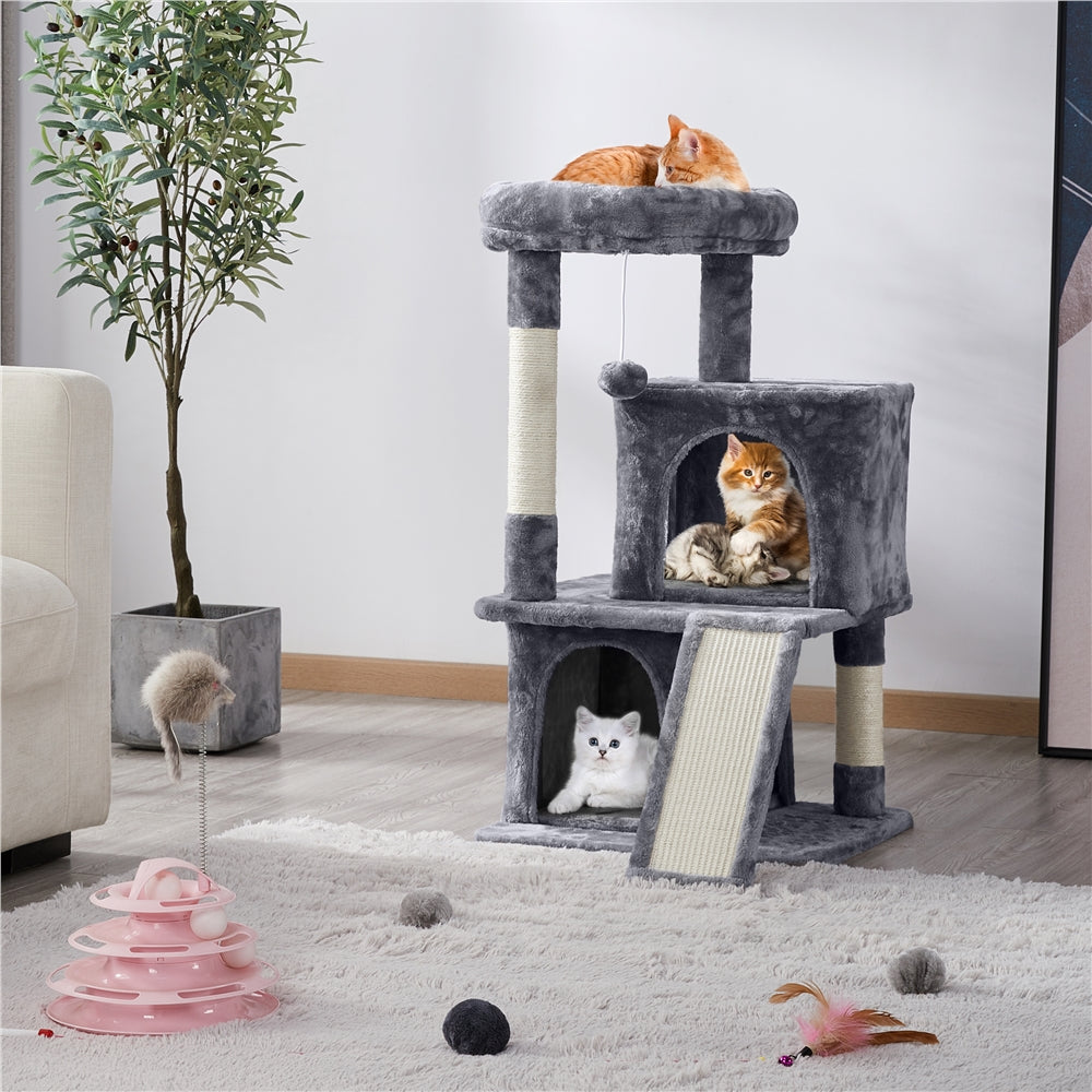 3 Tiers Multilevel Cat Tower Cat Tree with Condos Dark Gray