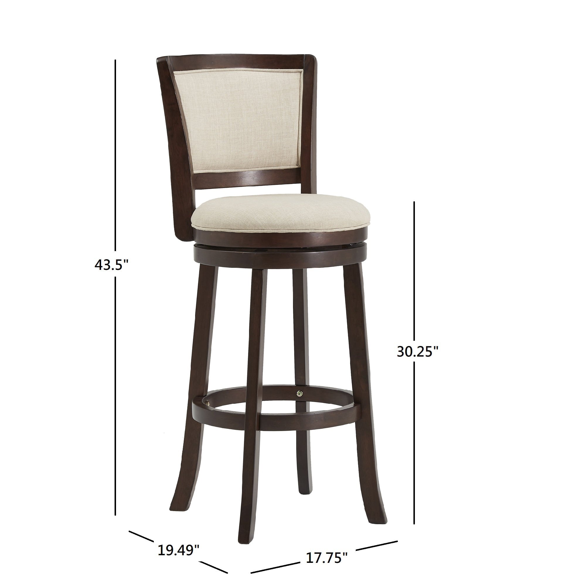 Weston Home Haas Wood Swivel Bar Height Stool, Dark Cherry/Beige Linen