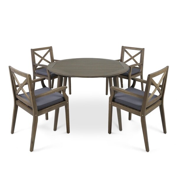 Pines Outdoor 5 Piece Acacia Wood Dining Set with Cushions by Christopher Knight Home