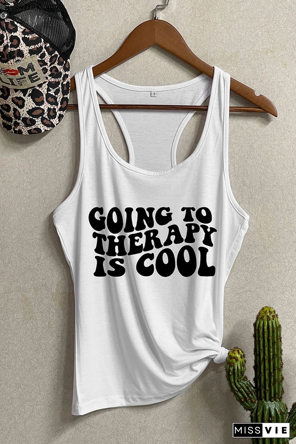 Going to Therapy is Cool Letter Print Graphic Tank Top