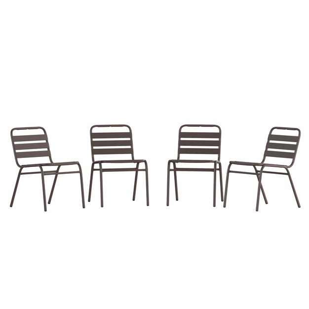 Flash Furniture Lila 4 Pack Aluminum Commercial Indoor outdoor Armless Restaurant Stack Chair With Triple Slat Back