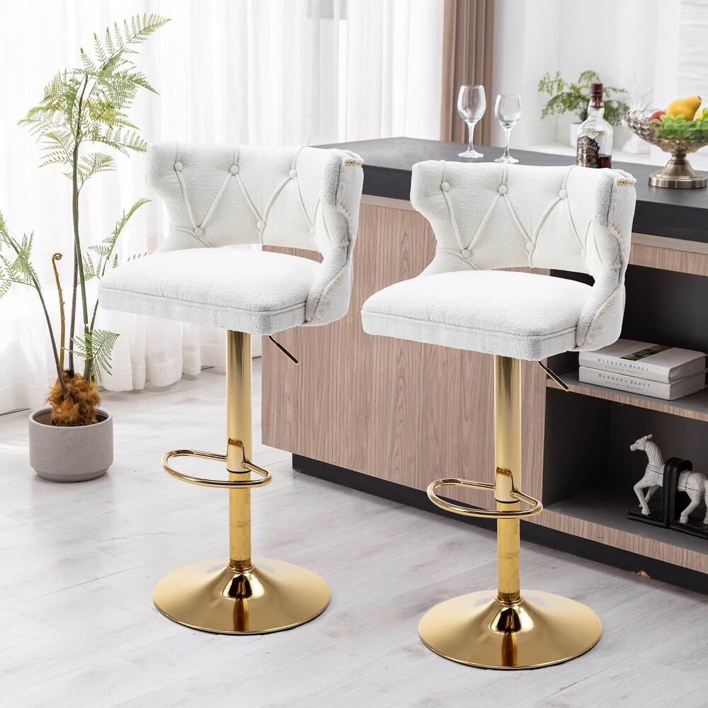 France Bar Chair Velvet Adjustable Swivel Barstools With Back Dining Chairs for Kitchen Counter Dining Room (Set of 2)  Cream