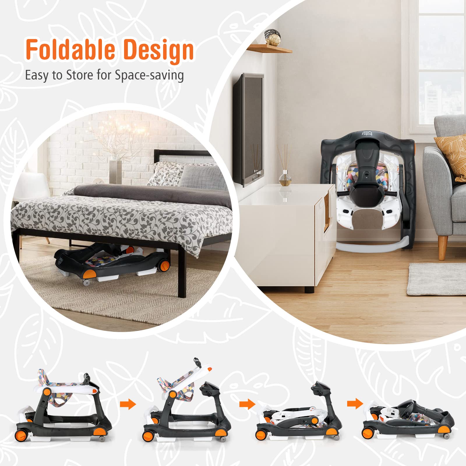 2-in-1 Foldable Baby Activity Walker with Adjustable Height & Speed