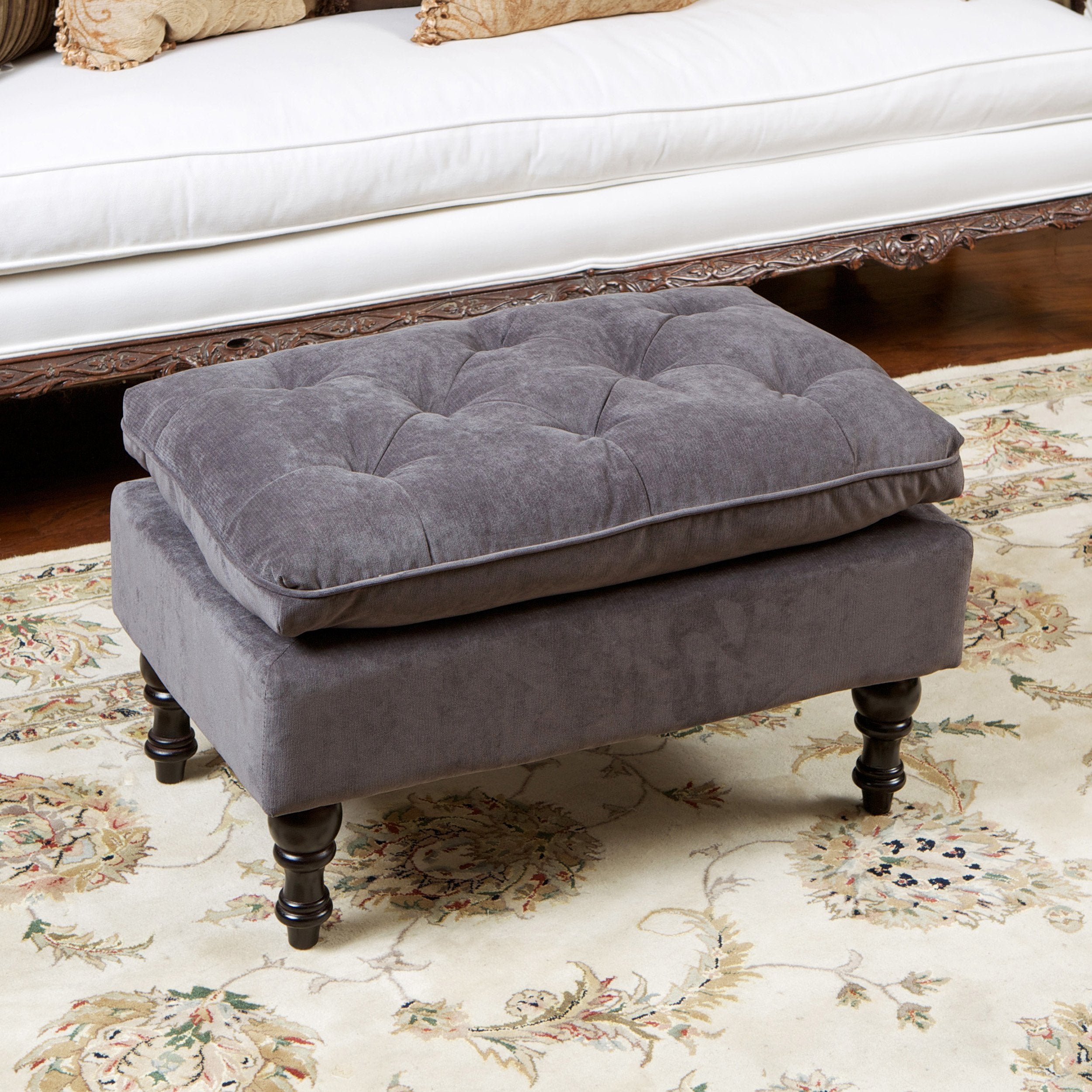 Cordoba Button Tufted Velvet Ottoman Footstool