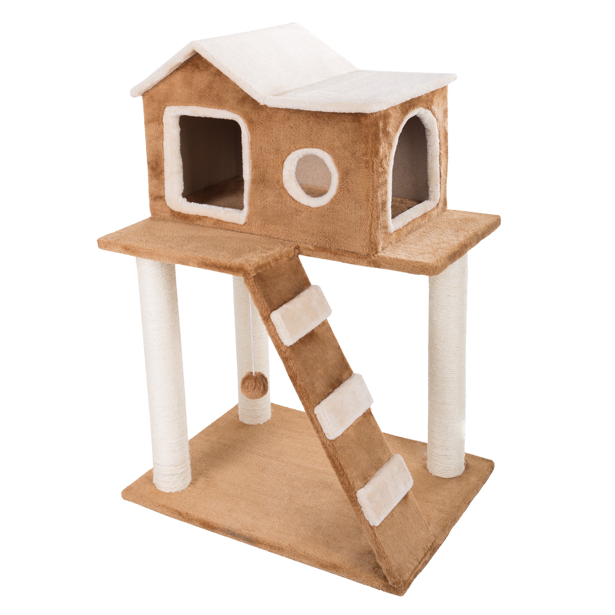 3-Tier Cat Tower - Napping Perches Cat Condo with Ladder 3 Sisal Rope Scratching Posts Hanging Toy ? Cat Tree for Indoor Cats by PETMAKER (Brown)