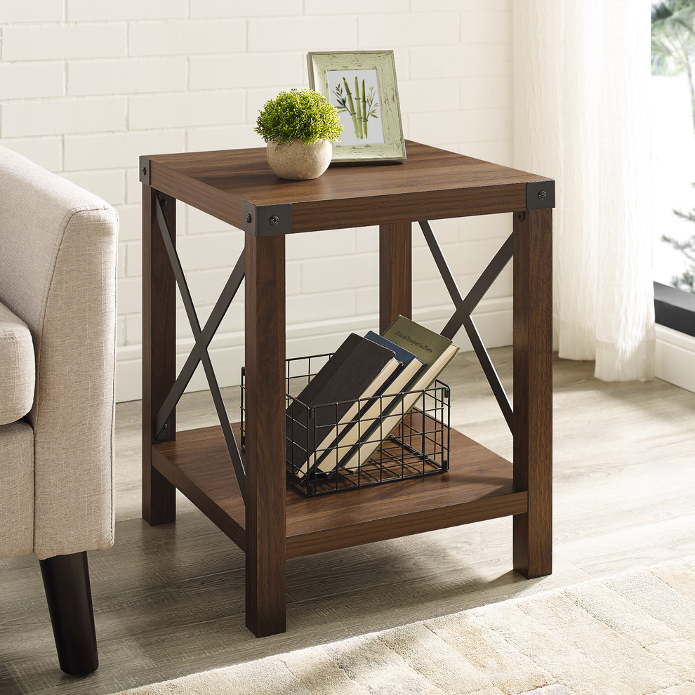 Rustic Wood Side Table  Dark Walnut   Industrial   Side Tables And End Tables   by Walker Edison  Houzz