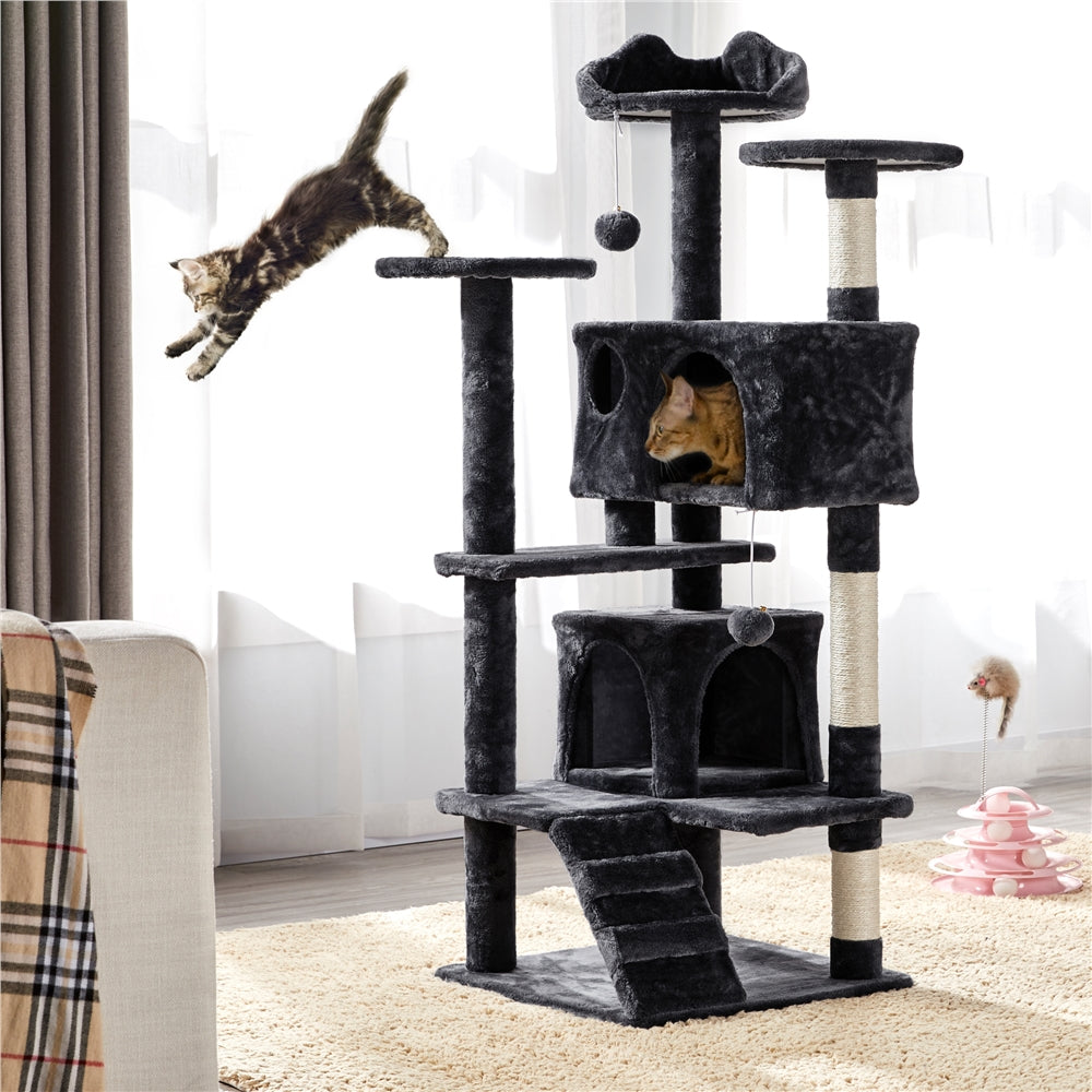 Easyfashion Cat Tree Condo Tower with Scratching Post fot Kittens， Brown， 54