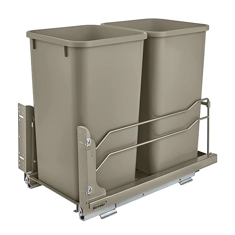 Rev-A-Shelf Double Pull Out Trash Can 27 Qt with Soft-Close， 53WC-1527SCDM-212