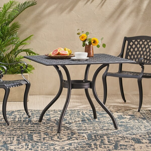 Black Metal Outdoor Patio Dining Table with Umbrella Hole(Table Only)