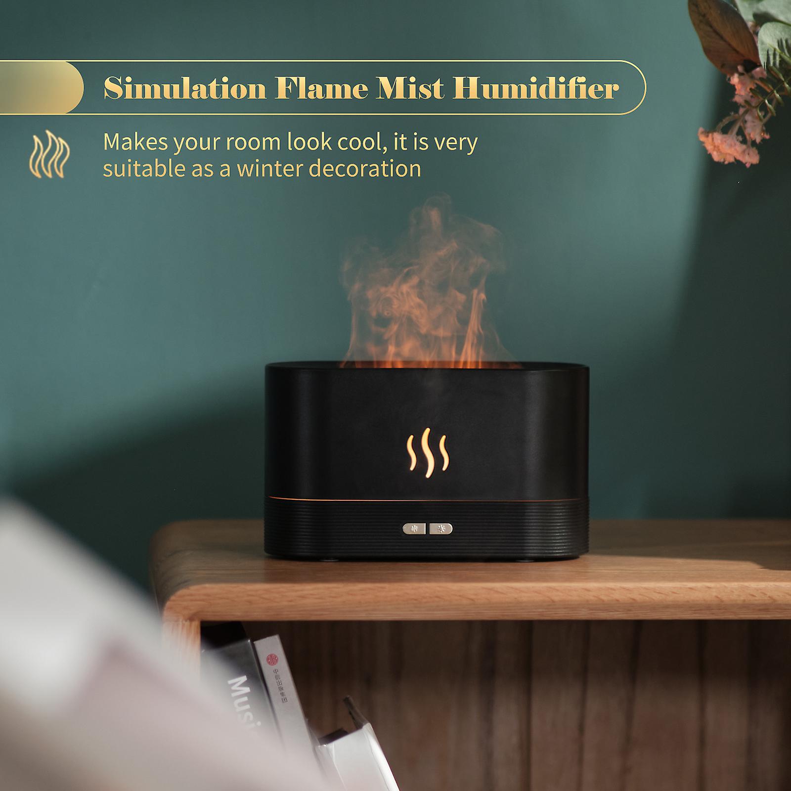 Simulation Flame Mist Humidifier With 7 Color Night Light Aromatherapy Essential Oil Diffuser Quiet Cool Usb Humidifier For Home Office Bedroom Baby R