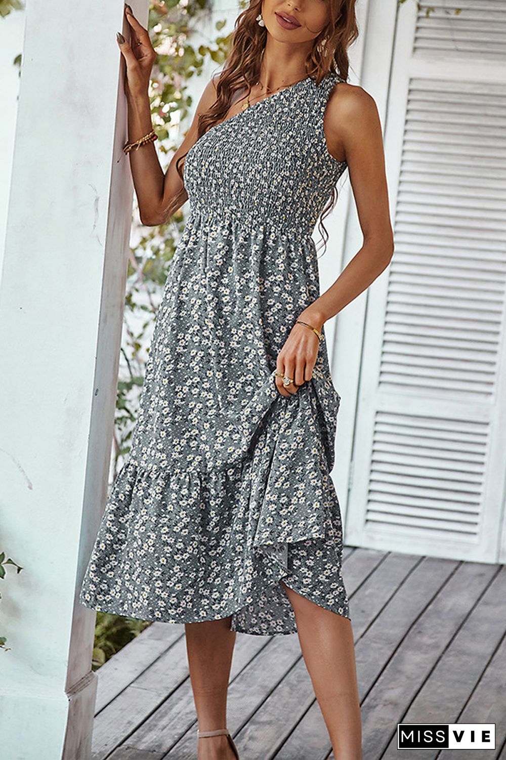 Wild Flower Love Floral One Shoulder Midi Dress