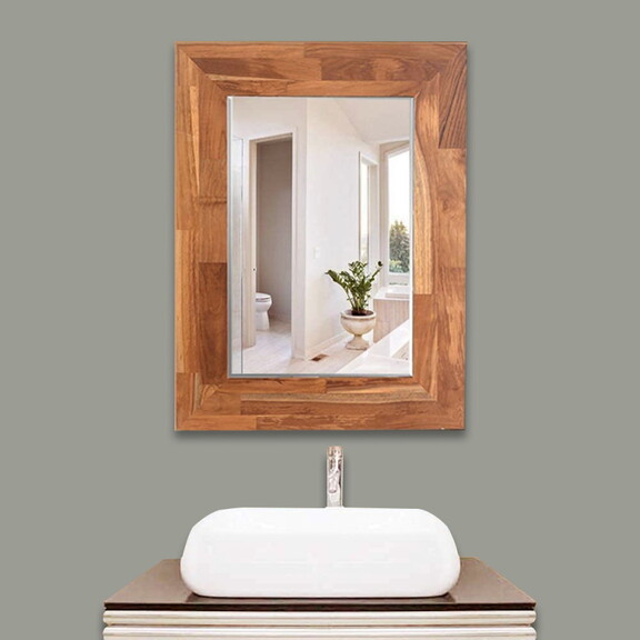 Solid Teak Wood Wall Mounted Mirror for Bathroom B...