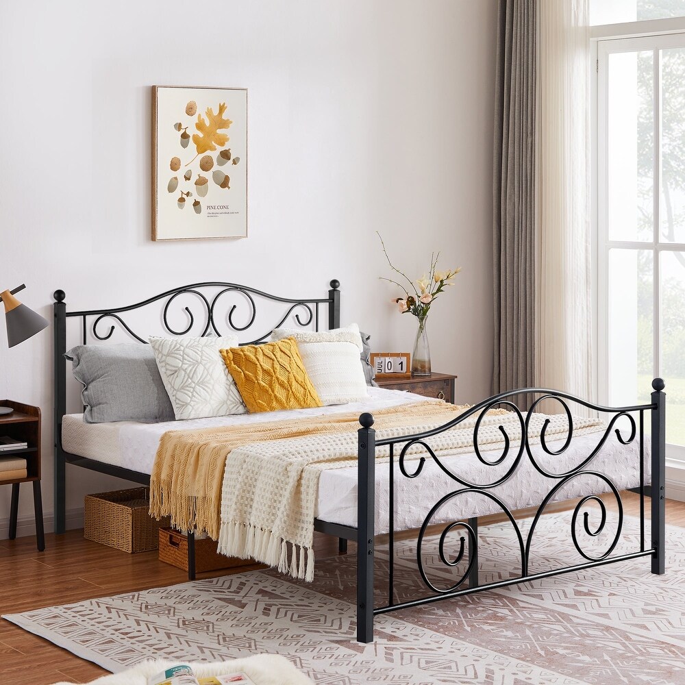 Classic Black Scroll Metal Platform Bed Frame