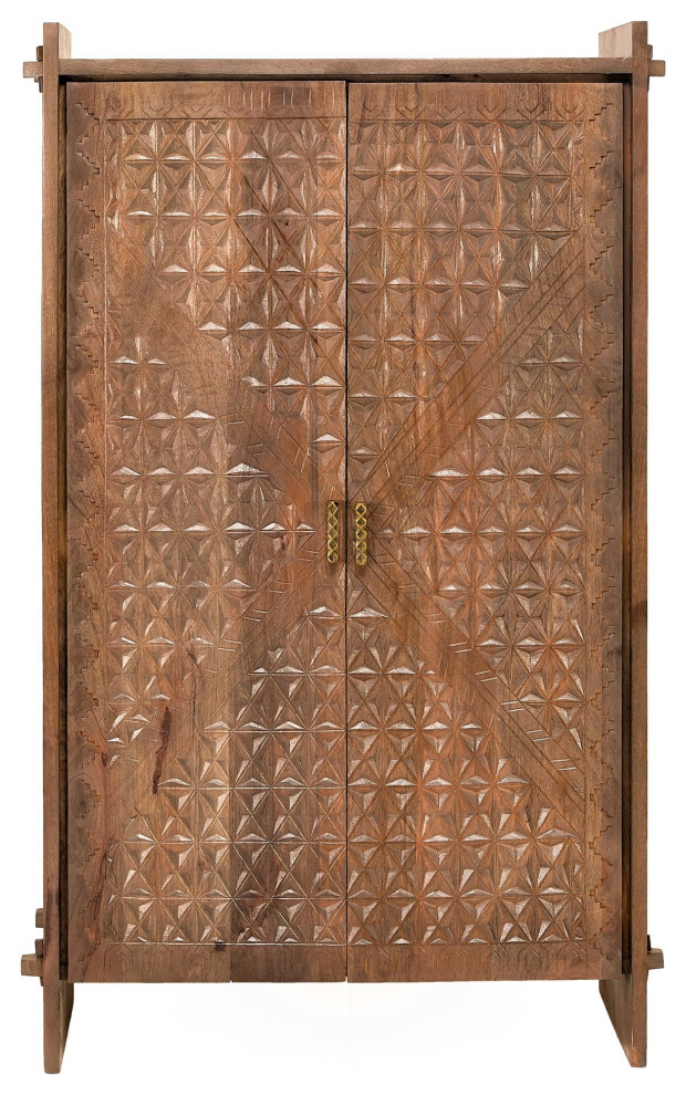 70 quotMid Century Inspired Armoire Wardrobe Hand Carved Wood Diamond Pattern   Southwestern   Bookcases   by Sideboards and Things  Houzz