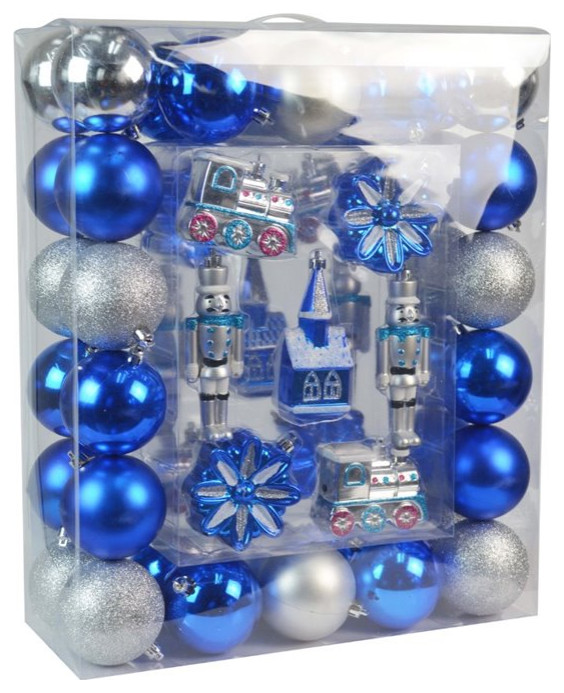 Jeco 50 Piece Christmas Tree Ornament Set in Blue and Silver   Christmas Ornaments   by Homesquare  Houzz