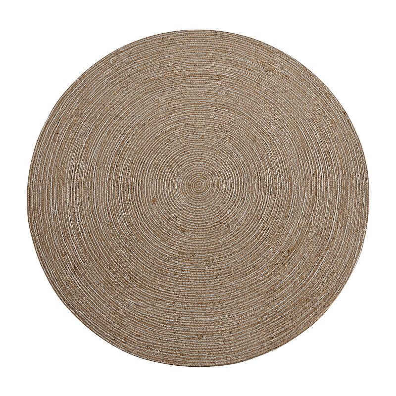 Merrick Lane 4 Foot Round Jute and Polyester Blend Indoor Braided Design Area Rug