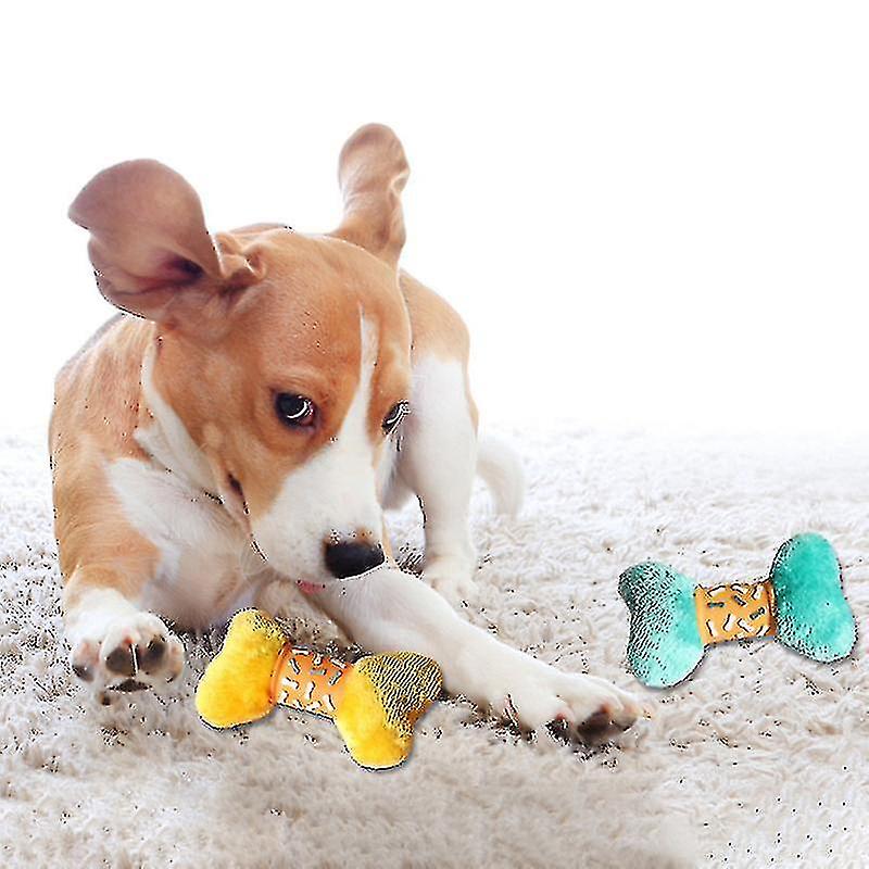 Tg-ctoyo63 Plush + Vinyl Bone Shape Pet Chewing Toy Squeaky Dog Bite Catch Toy - Yellow