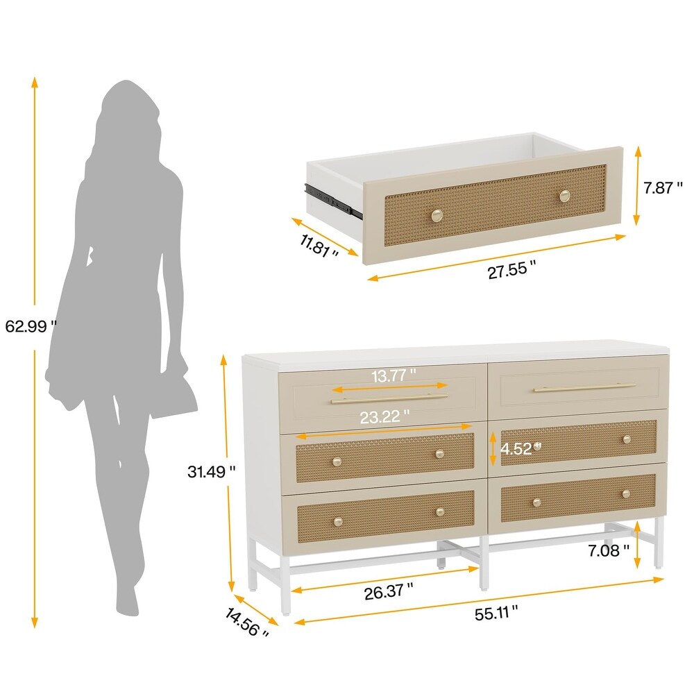 Modern Dresser 6 Drawer Dressers Chests of Drawers for Bedroom   White and Green