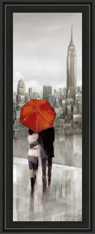 New York Stroll Red Umbrella Framed Wall Art