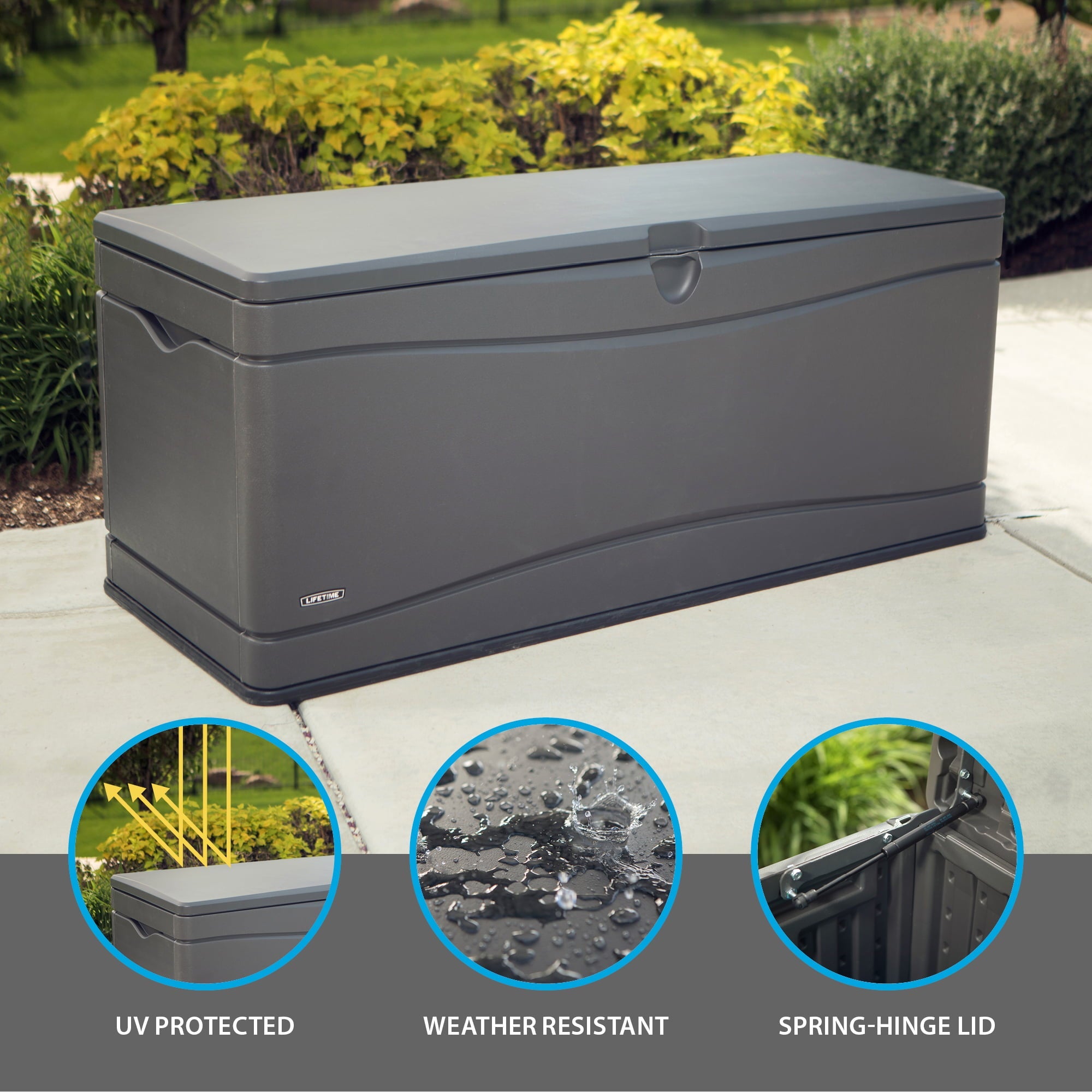 Lifetime Heavy-Duty 130 Gallon Plastic Deck Box, Gray