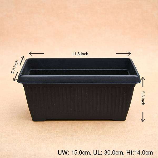 11.8 inch (30 cm) Bello Window Planter No. 30 Rectangle Plastic Pot (Black) (set of 6)